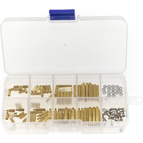 120Pcs/Box M2 Brass Knurled Standoff Male Female Round Column Pillar Spacer for PCB Board