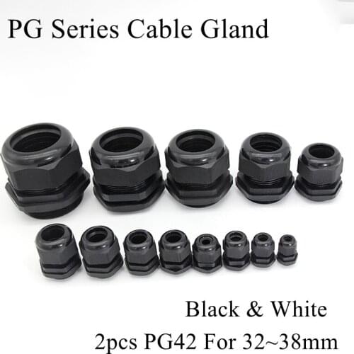 2pcs PG42 Cable Gland For 32-38mm Wire Cable CE White Black IP68 Waterproof Nylon Plastic Rubber O Ring Seal Gasket Connector