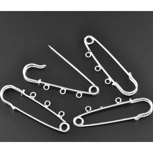 20Pcs Silver Plated DIY Safety Pins 3 Holes Back Pin for Brooches Sewing Crafts Making 7cm