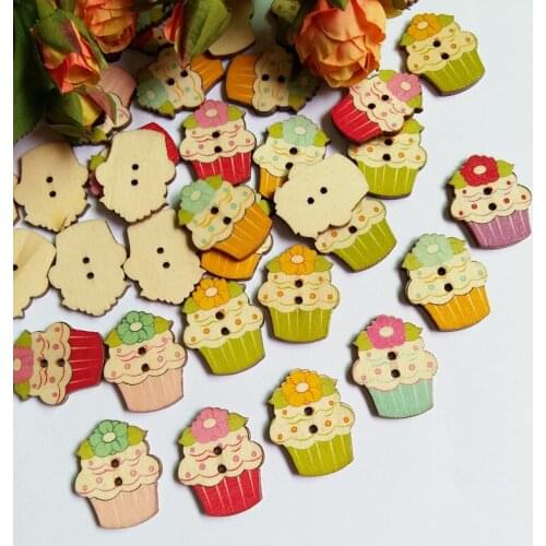 40Pcs/pack Mixed Color Multicolor Cute cake Botones 2 Holes Printing Wooden Buttons Scrapbooking Sewing Accessories 24*30mm