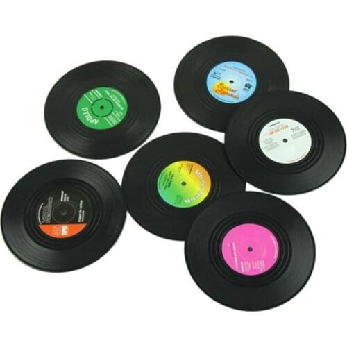6pieces Set Mats Spinning Retro Vinyl Disc Drink Coasters Table Decoration