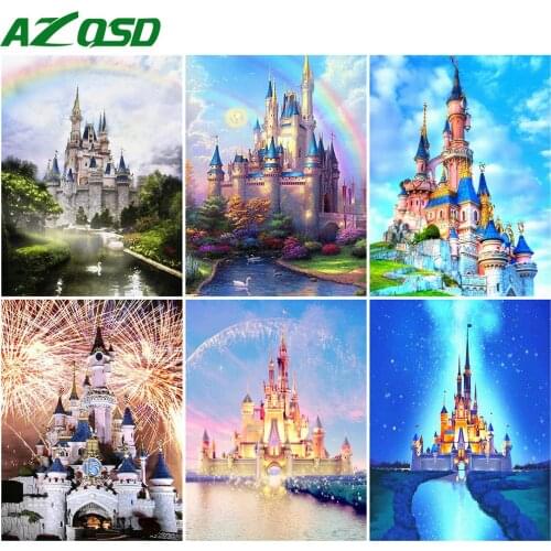 AZQSD Diamond Painting Full Square Castle Embroidery Landscape Mosaic 5d Handicrafts Wall Art Gift Rhinestones Home Decor