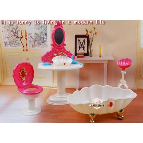 Free Shipping Bath + toilet + dresser chair set Girl birthday gift Play Set toys doll Furniture for barbie doll