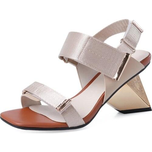 8.5cm super high heels genuine leather square toe summer elegant dress party velcro fashion concise women sandals HL368 MUYISEXI