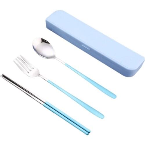 Korean Stainless Steel Portable Tableware Set Chopsticks Fork Spoon Three Sets Of Creative Outdoor Travel Tableware Box