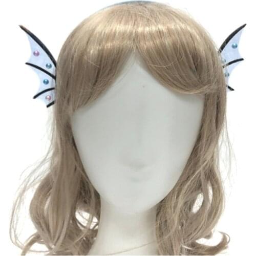 Halloween Elf Cosplay Headband Batwings Fins Ears Shiny Pearl Fairy Hair Hoop X7YA