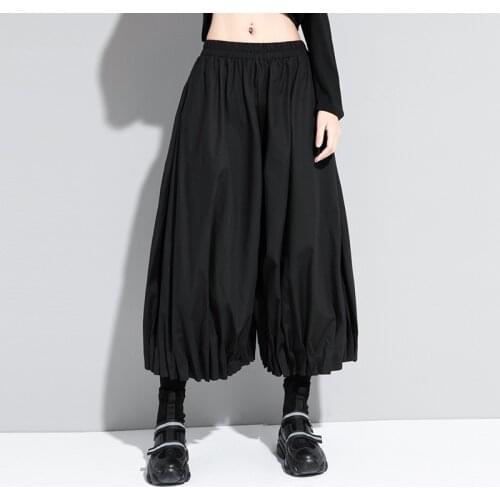 Foreign trade large size organ pleated fashionable wide leg pants 2021 spring and autumn new casual pants fat mm loose hip hop C