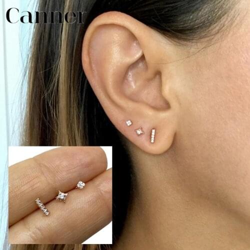 INS Mini 1 set 3 pcs Gold/Silver/Rose Gold Cute Mini 925 Sterling Silver Stud Earrings for Women Small Zircon Studs Ear Jewelry