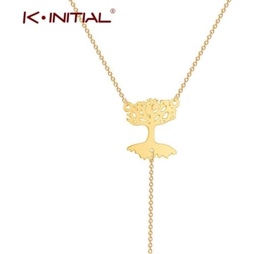 Kinitial Tree Of Life Chain Chokers Necklaces for Women Tree Chain Tassel Pendant Trend Jewelry Statement Tasel Necklace Bijoux