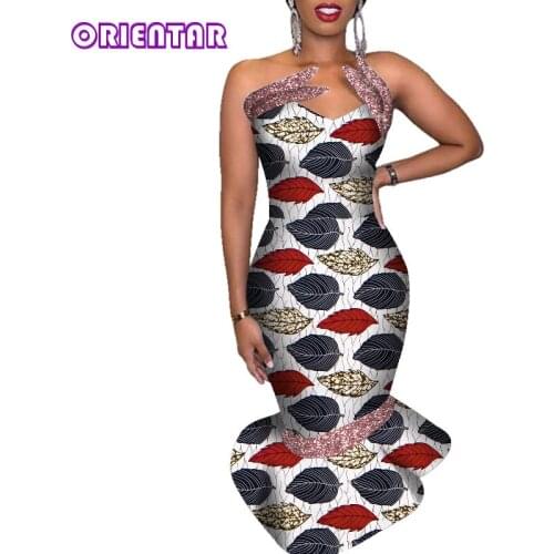 Fashion Women Strapless Ankara Dress for Party Sexy Off Shoulder Slash Neck Bodycon Mermaid Dresses African Clothes WY5773