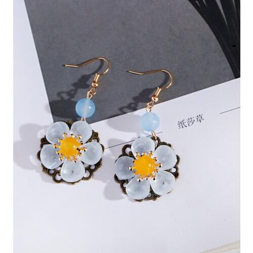 Fashionable Earrings For Women Vintage Style Ear Drop All-Matching Chinese Ancient Handmade Ethnic Earring Girls Natural Stone