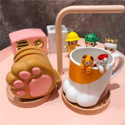 Cartoon Cat Paw Cup Animals Ceramic Mug adult office Household Juice Milk Tea Coffee Portable Mug With Base Best Friends Gift