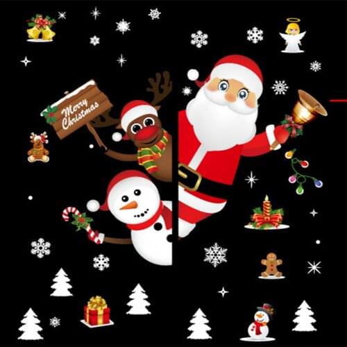 Cartoon Christmas Stickers for Window Showcase Removable Santa Clause Snowman Home Decor Decal Adhesive PVC New Year Glass Mural