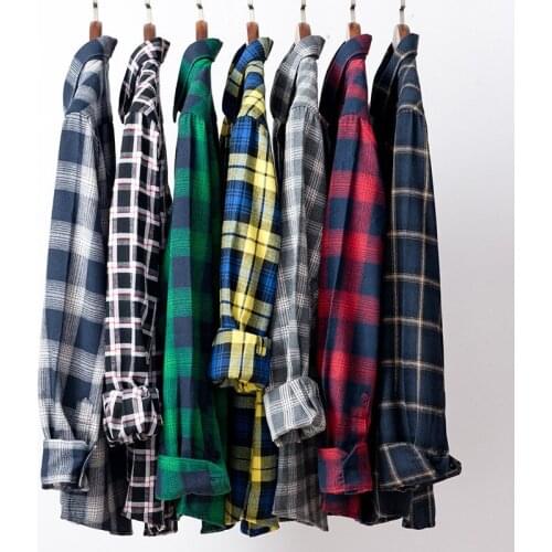 Pure Cotton Mens Flannel Shirts Long Sleeve British Plaid Oversized Casual Shirt Male Brand Clothing Blouse AF16