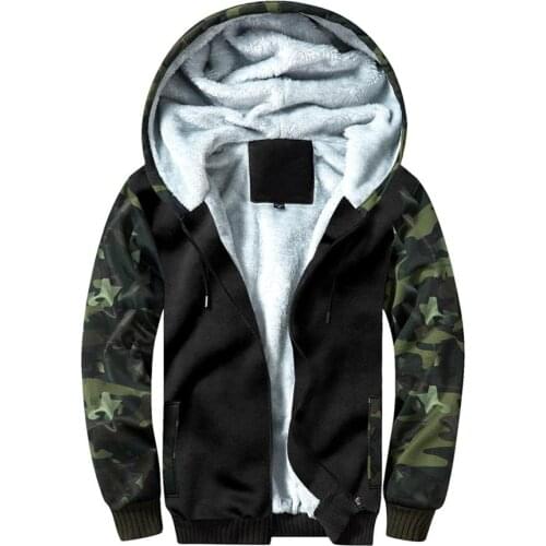 Mens Hoodies Hooded Camouflage Color-Block Thick Coat Patchwork Hoodied Cardigan Jacket USA/EU Size Long Sleeve Top