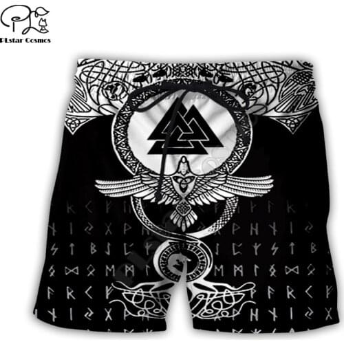 PLstar Cosmos Viking Tattoo Mens Shorts Summer Casual Shorts Harajuku 3D Printed Loose Cool Beach Comfortable style-3
