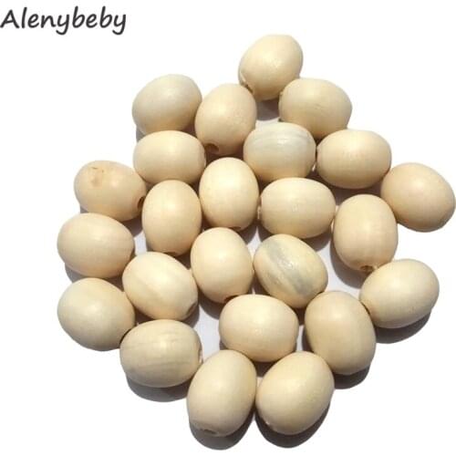 Unfinished 15mm Natural Oval Wooden Beads Teether Egg Shaped Rugby Wood Beads DIY Spacer Teething Beads Jewelry Findings