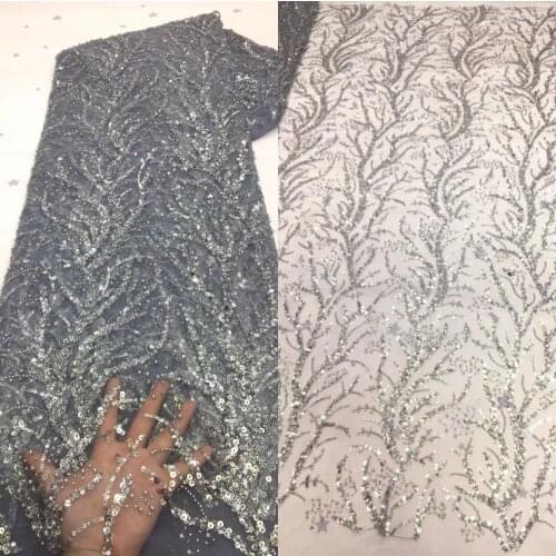 Latest african lace fabric with beads and sequins high quality lace net tulle S-628881 french lace fabric african fabric