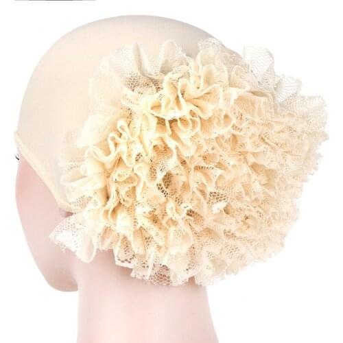 NEW 2021Four Seasons Fashion Ladies10 COLOR Big Flower Milk Silk Lace Pan Flower Hat Muslim Baotou Hat