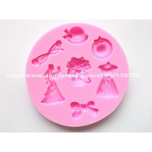 New! Free Shipping Glasses & Dress Shaped Silicone Mold Cake Decoration Fondant Cake 3D Mold Food Grade Silicone Mould 095