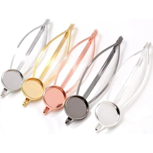 New Style 12mm 10pcs High Quality 5 Colors Plated Copper Material Popular Hairpin Hair Clips Hairpin Base Setting Cameo