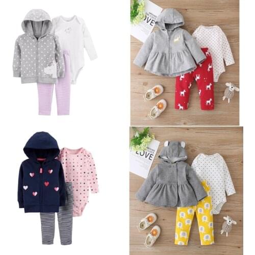 Baby girl clothes winter long sleeve hooded coat+dot romper+pants 2021 newborn baby boy clothing unisex new born outfits zipper