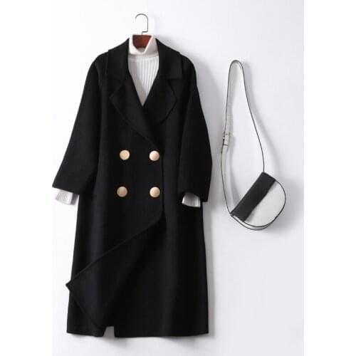 2021 Autumn Double-faced Woolen Coats Female Fashion Black Double Breasted Jacket for Women High Quality Clothes Jaquetas Gmm118