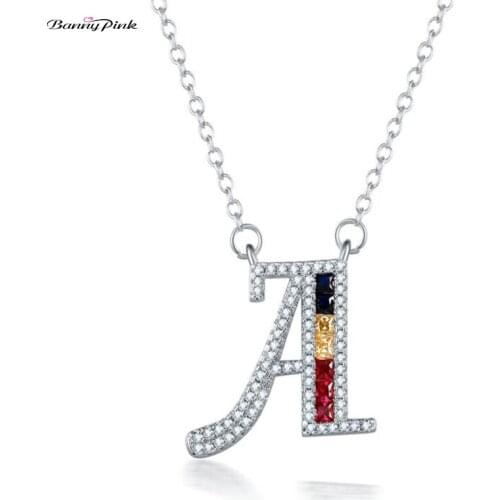 Banny Pink Cubic Zirconia Alphabet Necklace For Women Initinal A-Z 26 Letter Pendant Necklace Big Name Choker Colar