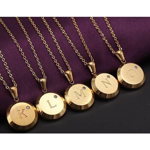 Letter A-Z Necklace Stainless steel Zircon beads Pendant Necklaces for Women Men Couple Jewelry Party Gift