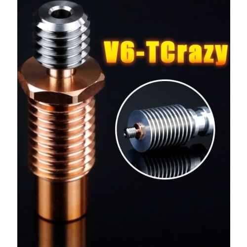 All-Metal NF V6-TCrazy Heat Break Titanium & Copper 3D Printer Nozzle Throat For 1.75mm E3D V6 HOTEND Heater Block