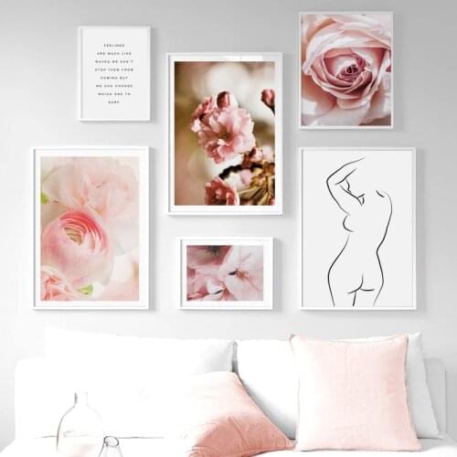 Rose Peony Flower Plant Line Woman Quotes Wall Art Canvas Painting Nordic Posters And Prints Wall Pictures For Living Room Decor