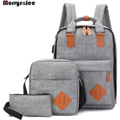 Mens Backpack Bag Male Polyester Laptop Backpack Computer Bags High School Student College Students USB Charging 3 Pieces