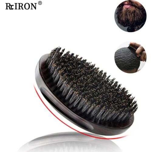 RIRON Natural Boar Bristle Mens Mustache Shaving Brush Face Massage Facial Hair Care Wave Clean Wood Brush Styling Tools