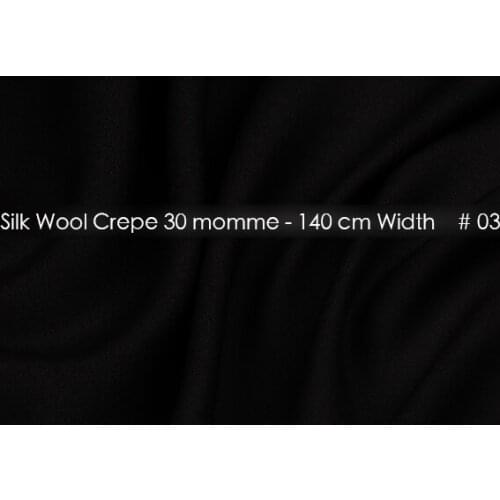 Silk Wool Crepe Fabric140cm width 30mm/35%Silk+65%Natural Silk Fabric Suits Plush Fabric Wedding Party Dress Fabric 03 Black
