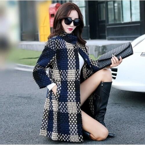 Woolen jacket Female Outwear 3XL Plus size Plaid Mid-length Woolen coat Womens 2021 New Autumn Winter Korean Version Of Thick
