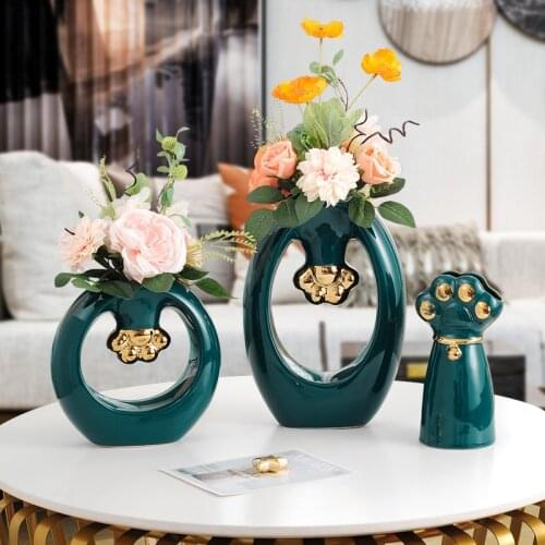 Nordic Green Cat Paw Ceramic Vase Ornaments Home Furnishing Decoration Crafts Room Desk Figurines Cafe Table Fake Flower Pots