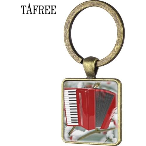 TAFREE Vintage Music Square Keychain Glass Cabochon Accordion Musical Custom Photo Dancer KeyChain Jewelry KeyHolder AC29