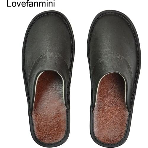 Cow Leather slippers men big sizes Linen home male indoor house for Mens slippers women man slipper Luxury soft Flat shoes