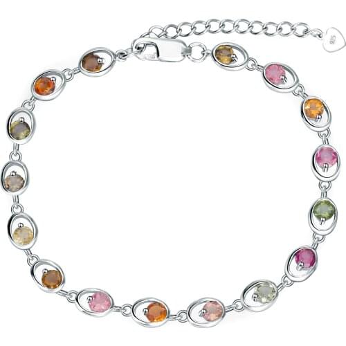 Gems Ballet 925 Sterling Silver Gemstone Link Bracelet 4.38Ct Natural Tourmaline Bracelets & Bangles For Women Fine Jewelry