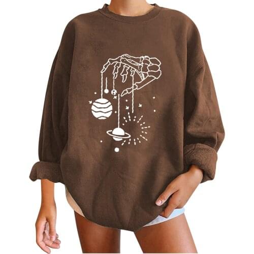 Women Long Sleeve Skeleton Hand Splicing Halloween Pullover Sweatshirt Top Shirt Solid Color Casual Daily All-match Girl T-shirt