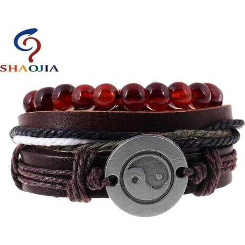 1 Set 3 Pcs Gossip Leather Bracelet Punk Leather Bead Gossip Charm Bracelet For Women Men Fine Jewelry Diy Rock Unisex Bangles