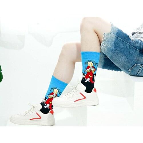 1PC Trendy Mens Medium Tube Socks Couple Oil Painting Series Sports Stockings Spring New Cotton