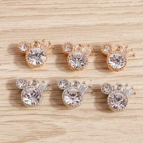10pcs 14*11mm 2 Color Small Crystal Crown Charms for Making Cute Earrings Pendant Necklaces Bracelets DIY Crafts Jewelry Finding