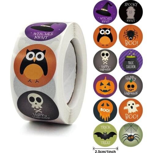 100-500pcs Round Cartoon Halloween Stickers Thank You Card Box Packaging Label Sealing Sticker Halloween Party Decor DIY gift