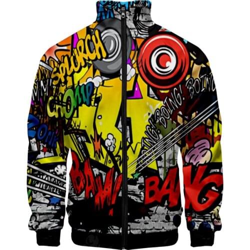 2021 Graffiti Sweatshirt 3D Stand Collar Zipper Jacket Men/Women Long Sleeve Jackets Streetwear Fashion Cosplay Clothes