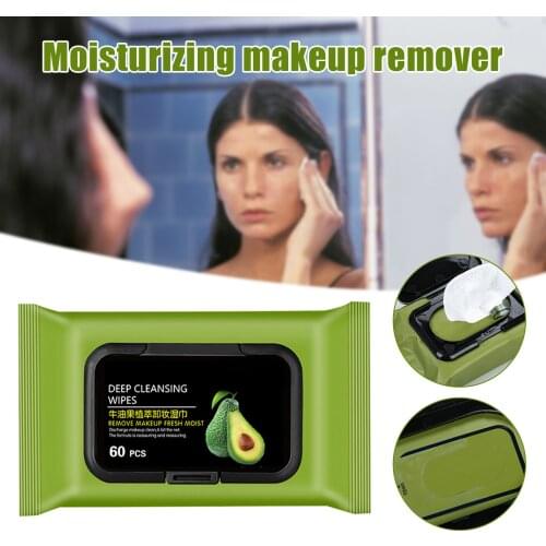 60Count/Pack Avocado Makeup Remover Wipes Pure Cotton Gentle Deep Cleansing Facial Makeup Remover MA