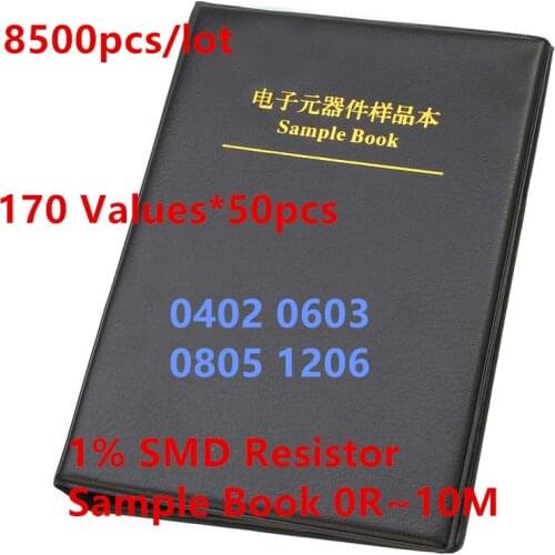 8500 PCS/LOT 0402 0603 0805 1206 1% SMD Resistor Sample Book 0R~10M Tolerance 170 Values 50pcs 8500 pcs Resistors Kit