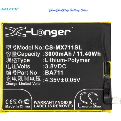 Cameron Sino 3000mAh Battery BA711 for Meilan/MEIZU M6, M6 Dual SIM, M6 Dual SIM TD-LTE, Blue Charm 6, M711C, M711M, M711Q