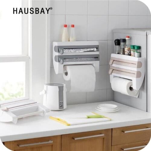 Free Shipping Kitchen cling film storage shelf with a cutter aluminum foil barbecue paper towel racks towel storage racks 04108