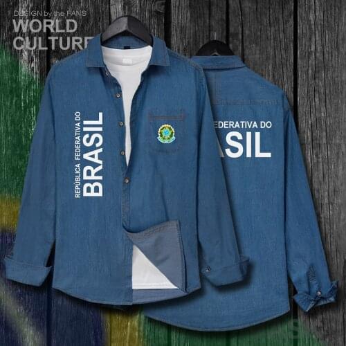 Brazil Brasil BRA Brazilian BR Tops Men Clothes Autumn Cotton Turn-down Collar Jeans Shirt Long Sleeve Fashion Cowboy Coat 20